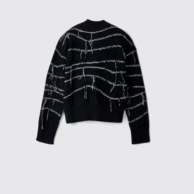 Back view of Melange Knit Sweater Black Organic Cotton Knit Sweater