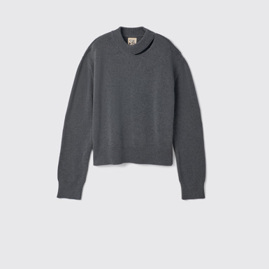 Side view of Melange Knit Sweater Gray Melange Knit Sweater