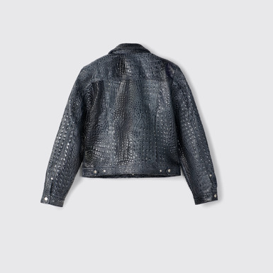 Back view of Leather Jacket Dark Gray Leather Jacket