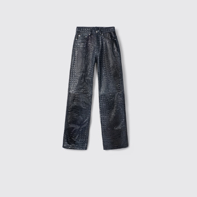 Side view of Leather Pants Dark Gray Leather Trousers