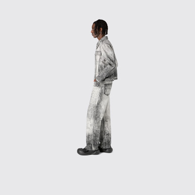 Denim Faded Black Paint Print Denim Jacket