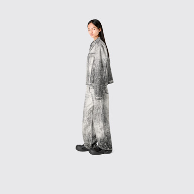 Denim Faded Black Paint Print Denim Jacket
