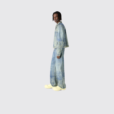 Denim Sand Blue Paint Print Denim Jacket