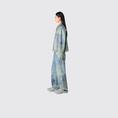 Denim Sand Blue Paint Print Denim Jacket
