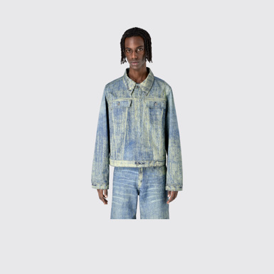 Denim Sand Blue Paint Print Denim Jacket
