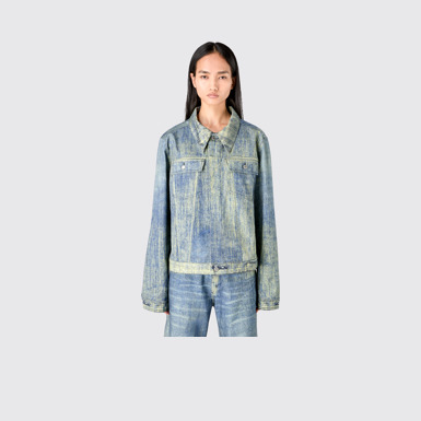 Denim Sand Blue Paint Print Denim Jacket
