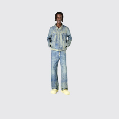 Denim Sand Blue Paint Print Denim Jacket