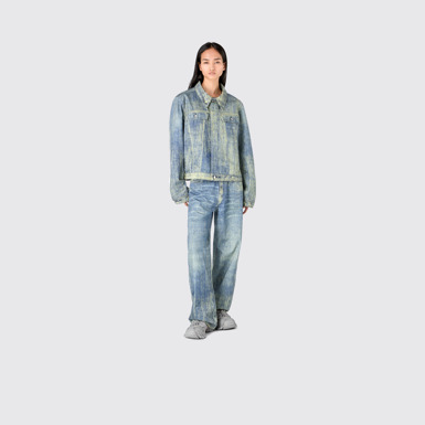 Denim Sand Blue Paint Print Denim Jacket