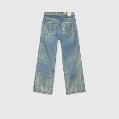 Back view of Denim Sand Blue Paint Print Denim Jeans