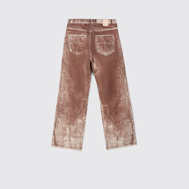 Back view of Denim Terracotta Paint Print Denim Jeans