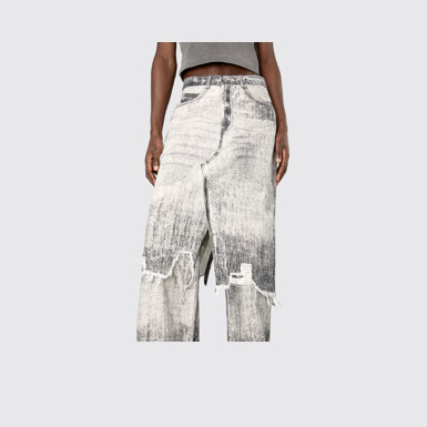 Denim Skirt Faded Black Paint Print Denim Skirt