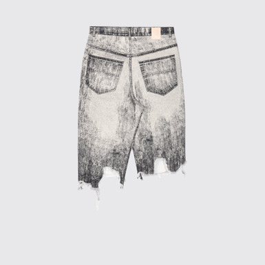 Back view of Denim Skirt Faded Black Paint Print Denim Skirt