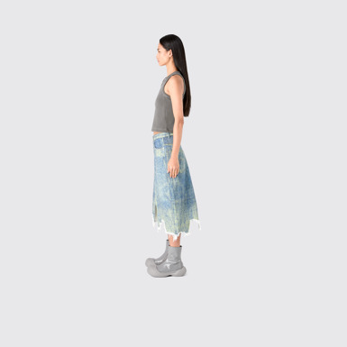Denim Skirt Sand Blue Paint Print Denim Skirt