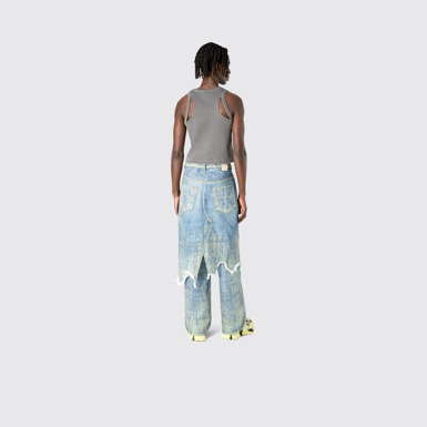 Denim Skirt Sand Blue Paint Print Denim Skirt