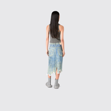 Denim Skirt Sand Blue Paint Print Denim Skirt