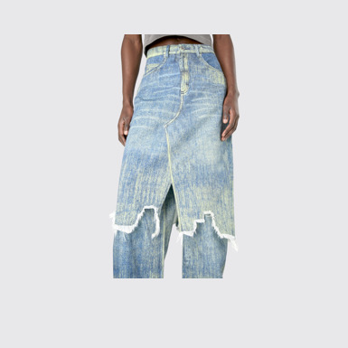 Denim Skirt Sand Blue Paint Print Denim Skirt
