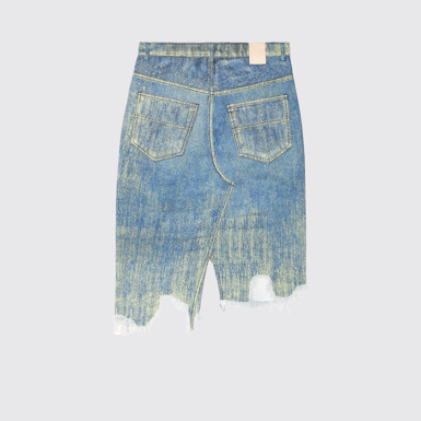 Back view of Denim Skirt Sand Blue Paint Print Denim Skirt