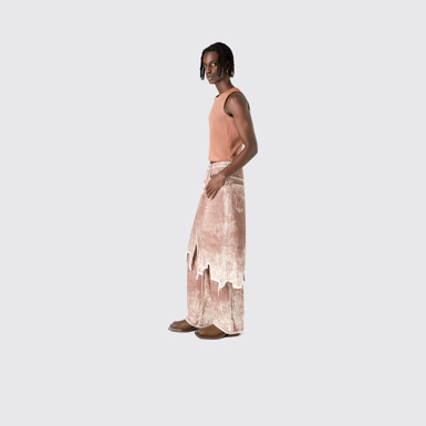 Denim Skirt Terracotta Paint Print Denim Skirt