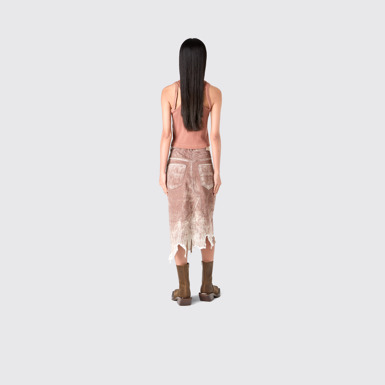 Denim Skirt Terracotta Paint Print Denim Skirt