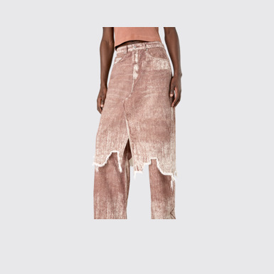 Denim Skirt Terracotta Paint Print Denim Skirt