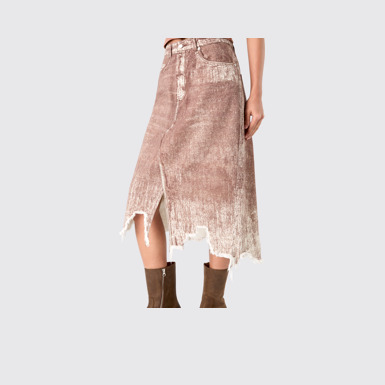 Denim Skirt Terracotta Paint Print Denim Skirt