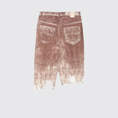Back view of Denim Skirt Terracotta Paint Print Denim Skirt