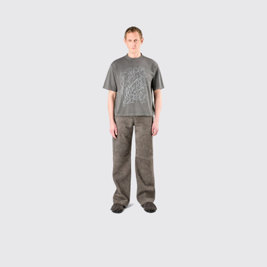 Suede Trousers Gray Wrinkled Suede Leather Trousers