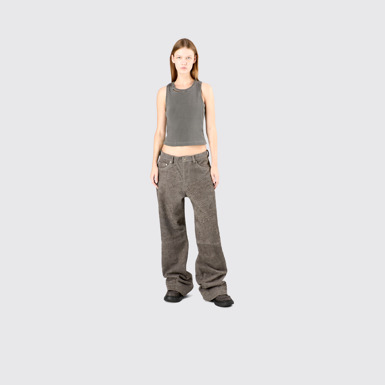 Suede Trousers Gray Wrinkled Suede Leather Trousers