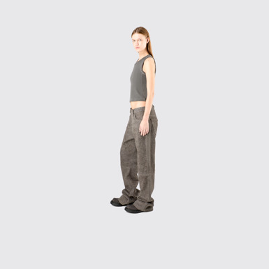Suede Trousers Gray Wrinkled Suede Leather Trousers
