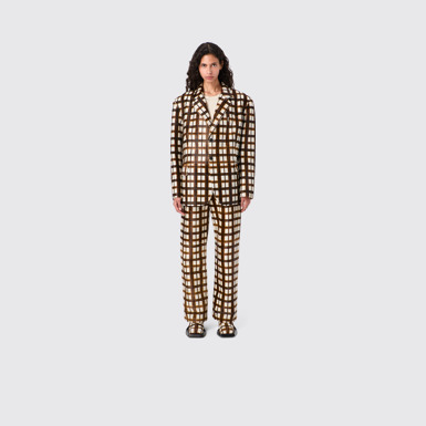 CAMPERLAB LEATHER Cream-brown tartan hair-on-leather blazer