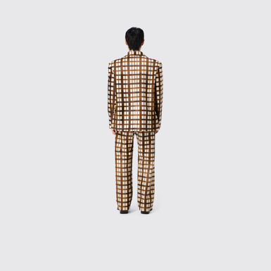 CAMPERLAB LEATHER Cream-brown tartan hair-on-leather blazer