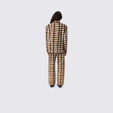 CAMPERLAB LEATHER Cream-brown tartan hair-on-leather blazer