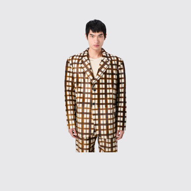 CAMPERLAB LEATHER Cream-brown tartan hair-on-leather blazer