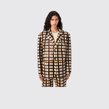 CAMPERLAB LEATHER Cream-brown tartan hair-on-leather blazer