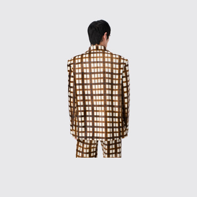 CAMPERLAB LEATHER Cream-brown tartan hair-on-leather blazer