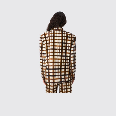 CAMPERLAB LEATHER Cream-brown tartan hair-on-leather blazer