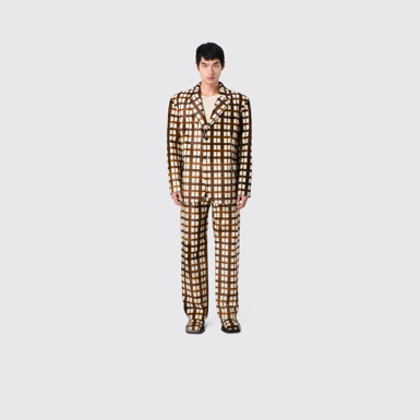 CAMPERLAB LEATHER Cream-brown tartan hair-on-leather trousers