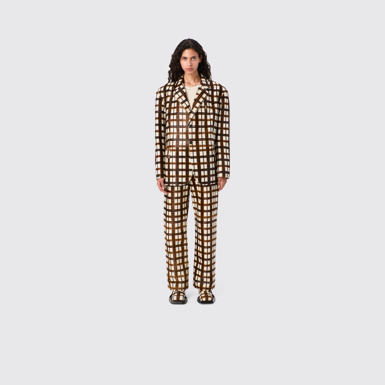 CAMPERLAB LEATHER Cream-brown tartan hair-on-leather trousers