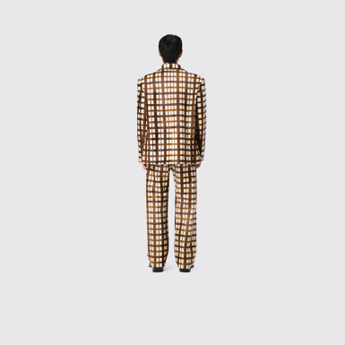 CAMPERLAB LEATHER Cream-brown tartan hair-on-leather trousers