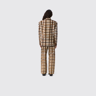 CAMPERLAB LEATHER Cream-brown tartan hair-on-leather trousers