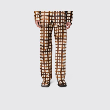 CAMPERLAB LEATHER Cream-brown tartan hair-on-leather trousers
