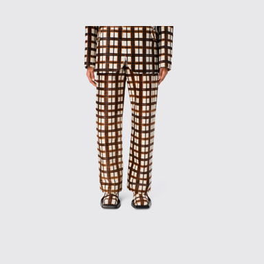CAMPERLAB LEATHER Cream-brown tartan hair-on-leather trousers