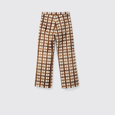 Back view of CAMPERLAB LEATHER Cream-brown tartan hair-on-leather trousers