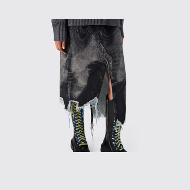 CAMPERLAB DENIM Black-gray asymmetric denim skirt