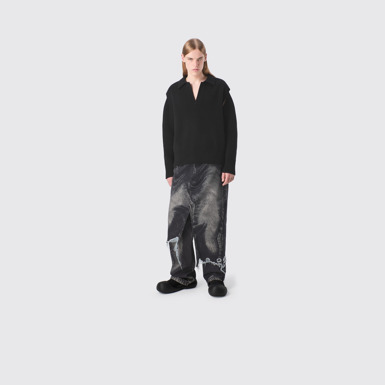CAMPERLAB DENIM Black-gray asymmetric denim skirt