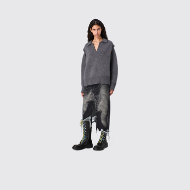 CAMPERLAB DENIM Black-gray asymmetric denim skirt