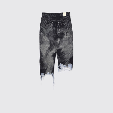 Back view of CAMPERLAB DENIM Black-gray asymmetric denim skirt