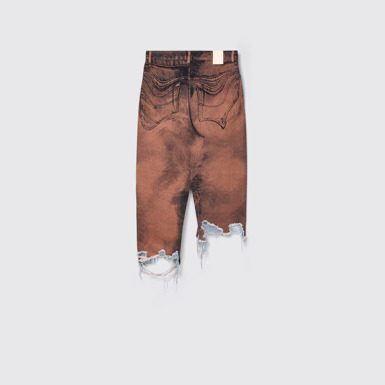 Back view of CAMPERLAB DENIM Brown-black asymmetric denim skirt
