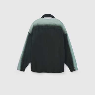 Back view of CAMPERLAB DENIM Black denim shirt with printed spray effect