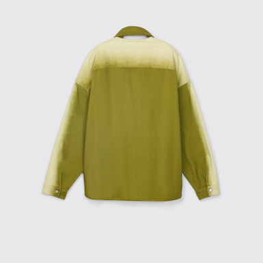 Back view of CAMPERLAB DENIM Green denim shirt with printed spray effect